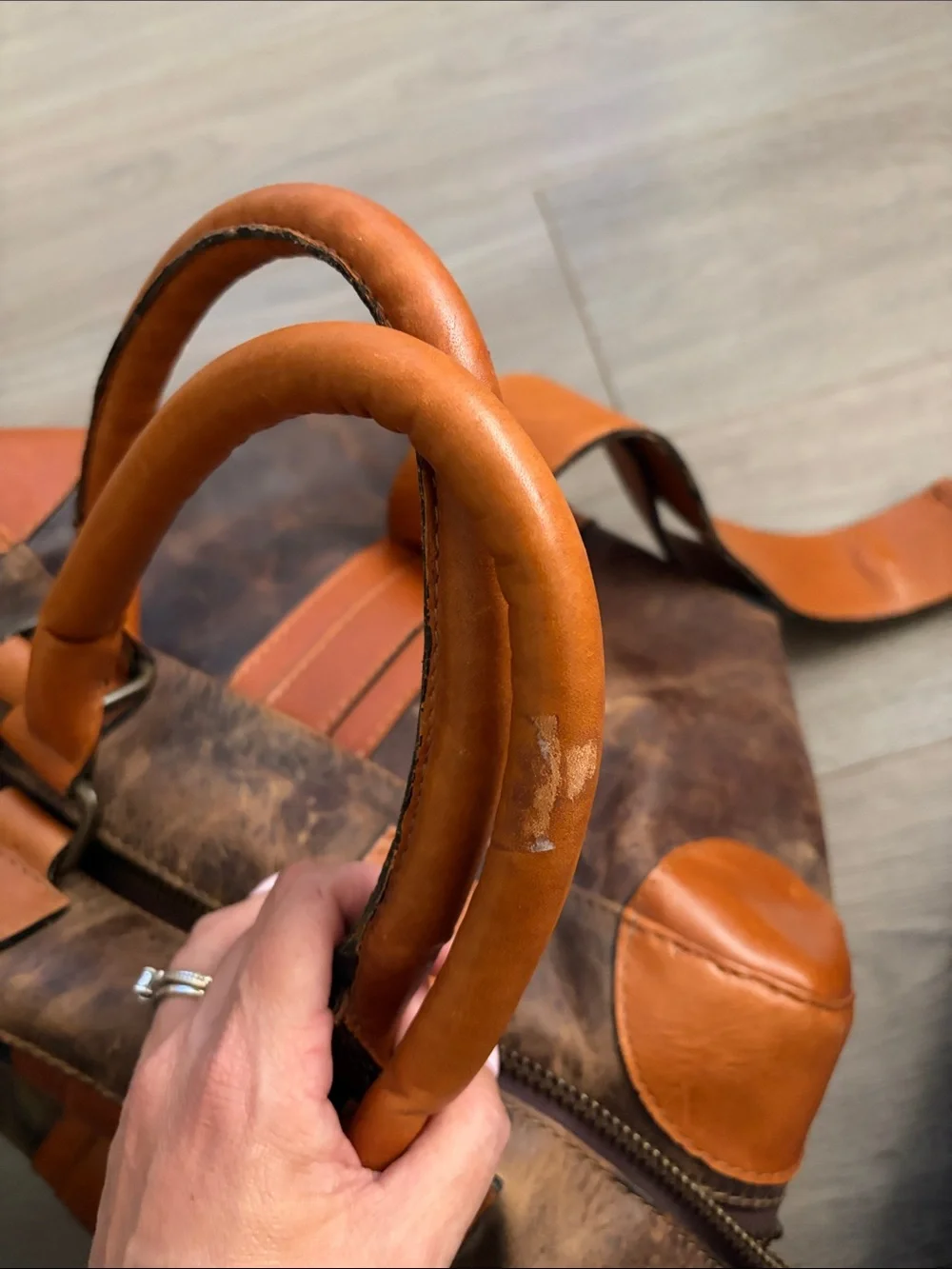 Men's Two-Tone Brown Leather Weekender Bag